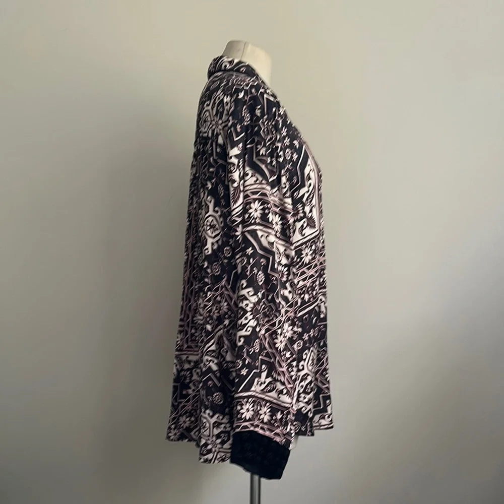 Johnny Was WORKSHOP Ophelia Velvet Trim SILK Mix Patterned Blouse SZ Large NWT - Picture 3 of 6